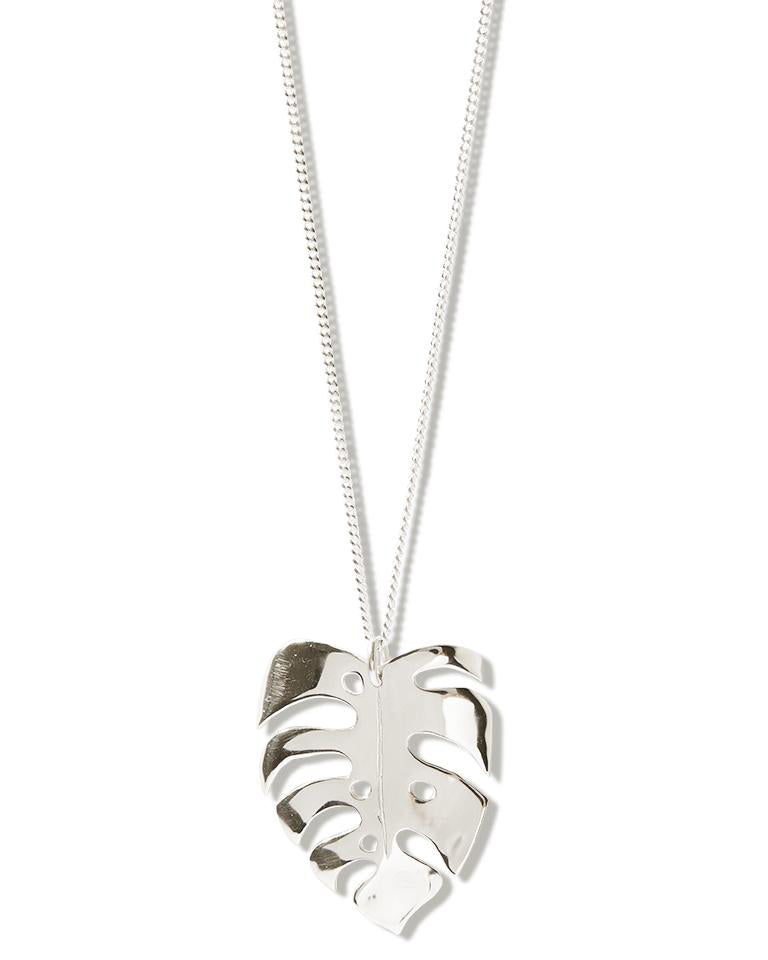 Fine Sterling Silver Curb chain with link attaching the Sterling Silver Monstera 4 pendant 