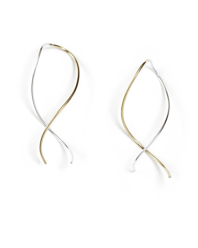 Sterling Silver and Brass wire earrings twisted in a unique way to create the Infinity Twist earrings