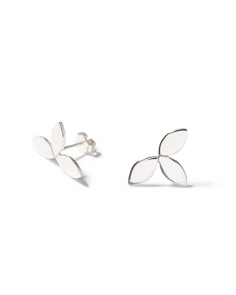 Sterling Silver 3 leaf Trilogy studs with earring post and butterflies