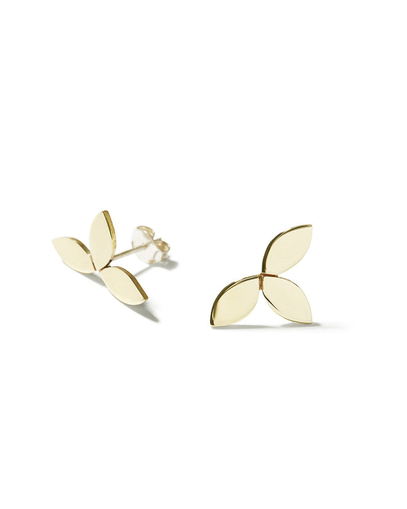 Brass 3 leaf Trilogy studs with Sterling Silver earring post and butterflies