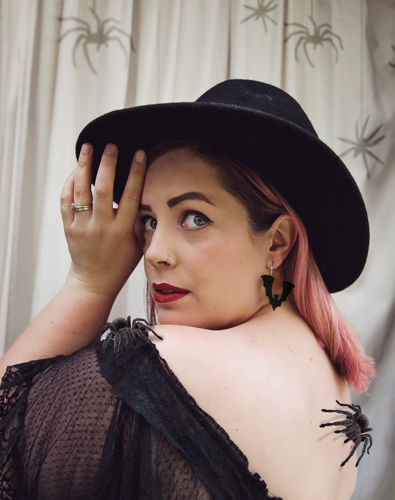 Oxidised Copper Bat Hoop earrings with Sterling Silver hooks