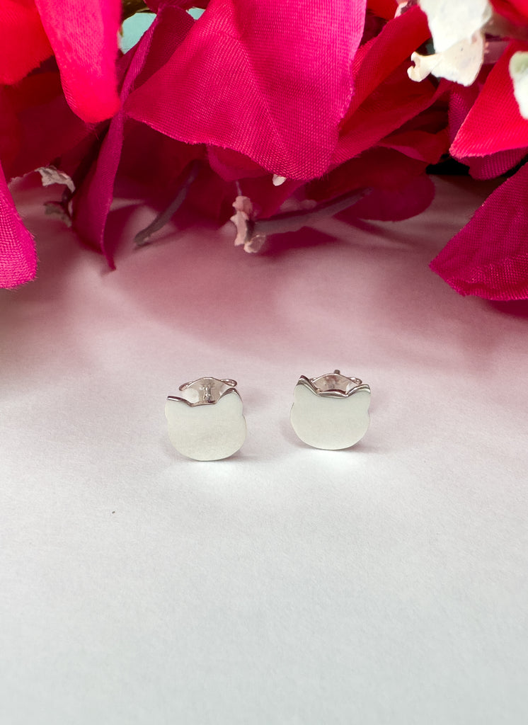 Kitty Cat stud earrings handmade in Sterling Silver with earring post and butterflies