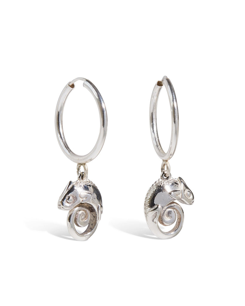 Sterling Silver Hoops with Chameleon charm attached with a link