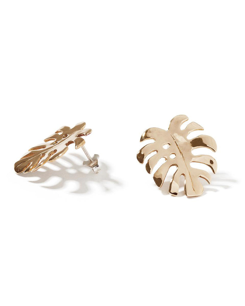 Bronze Monstera 2 stud with earring post and butterflies