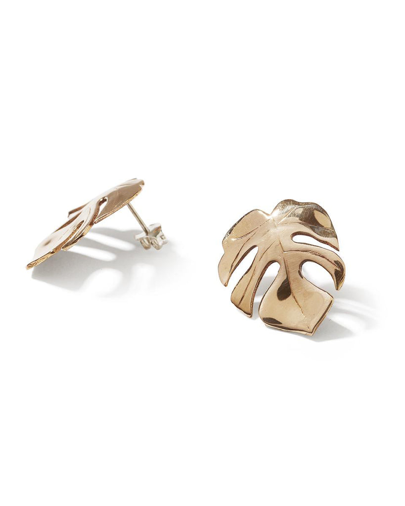 Bronze Monstera 1 stud with Sterling Silver earring post and butterflies