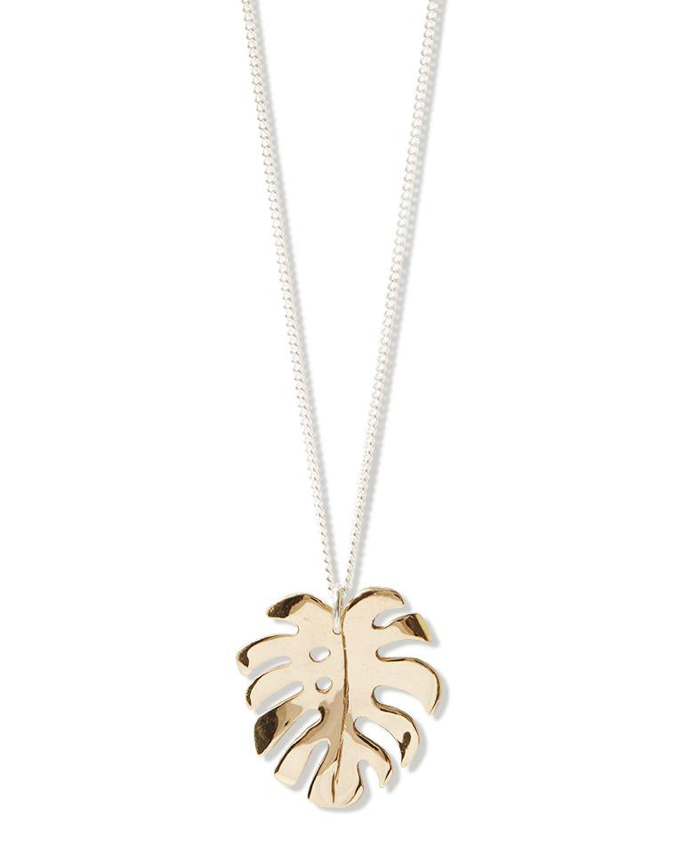 Fine Sterling Silver Curb chain with link attaching the Bronze Monstera 1 pendant 
