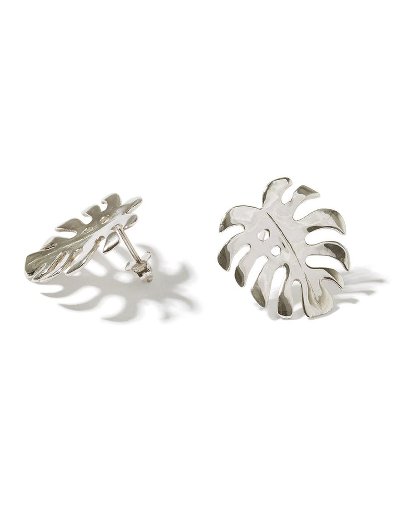 Sterling Silver Monstera 2 stud with earring post and butterflies