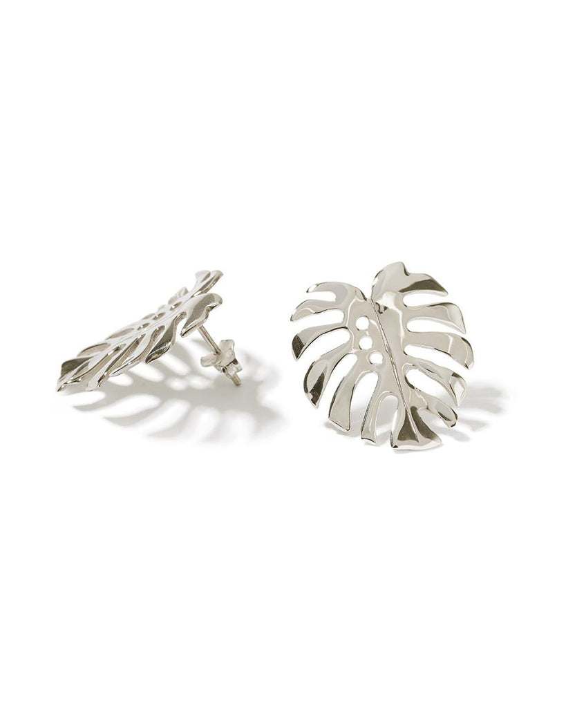 Sterling Silver Monstera 3 stud with earring post and butterflies