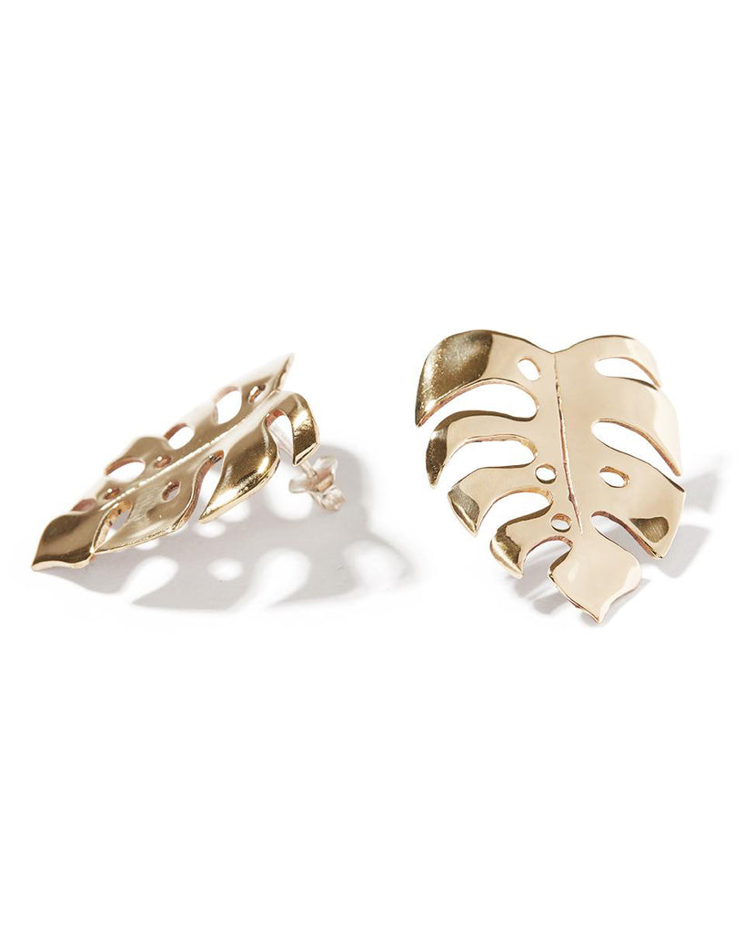 Bronze Monstera 4 stud with earring post and butterflies