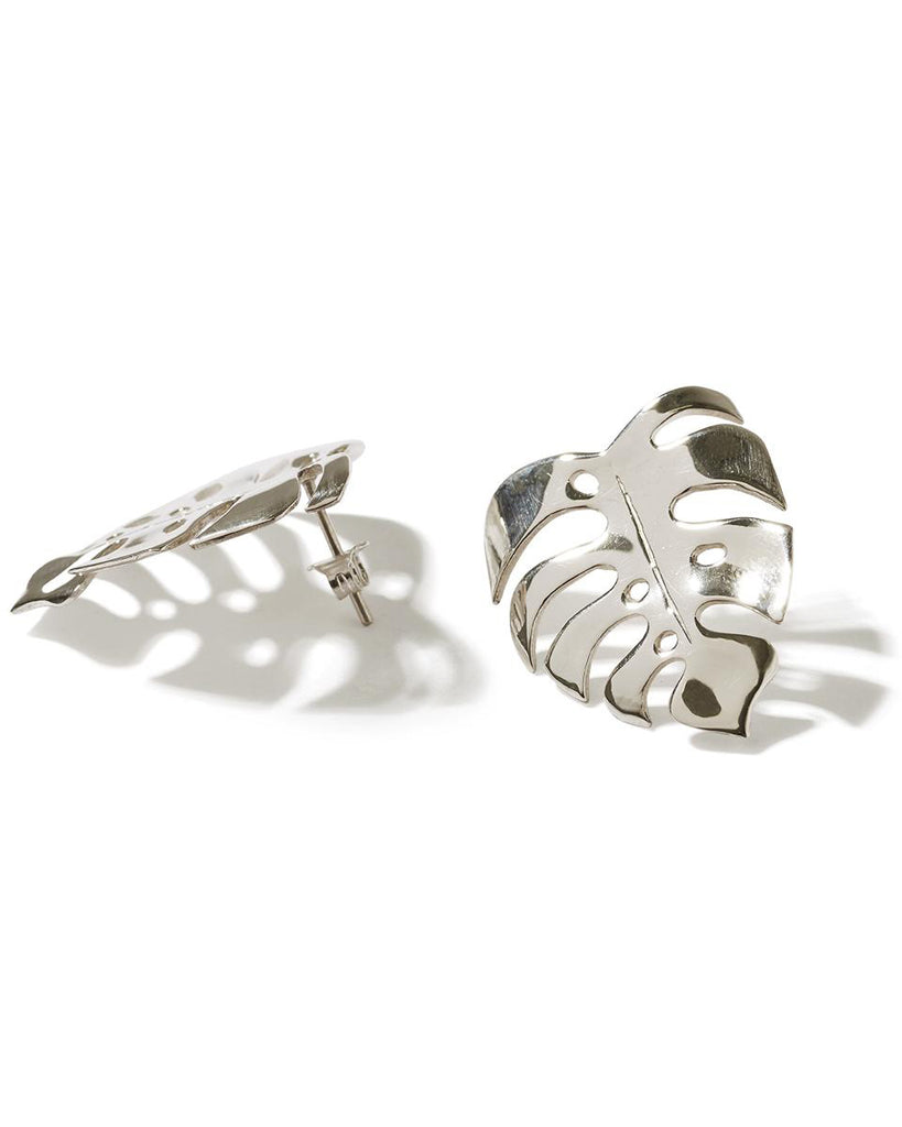 Sterling Silver Monstera 4 stud with earring post and butterflies