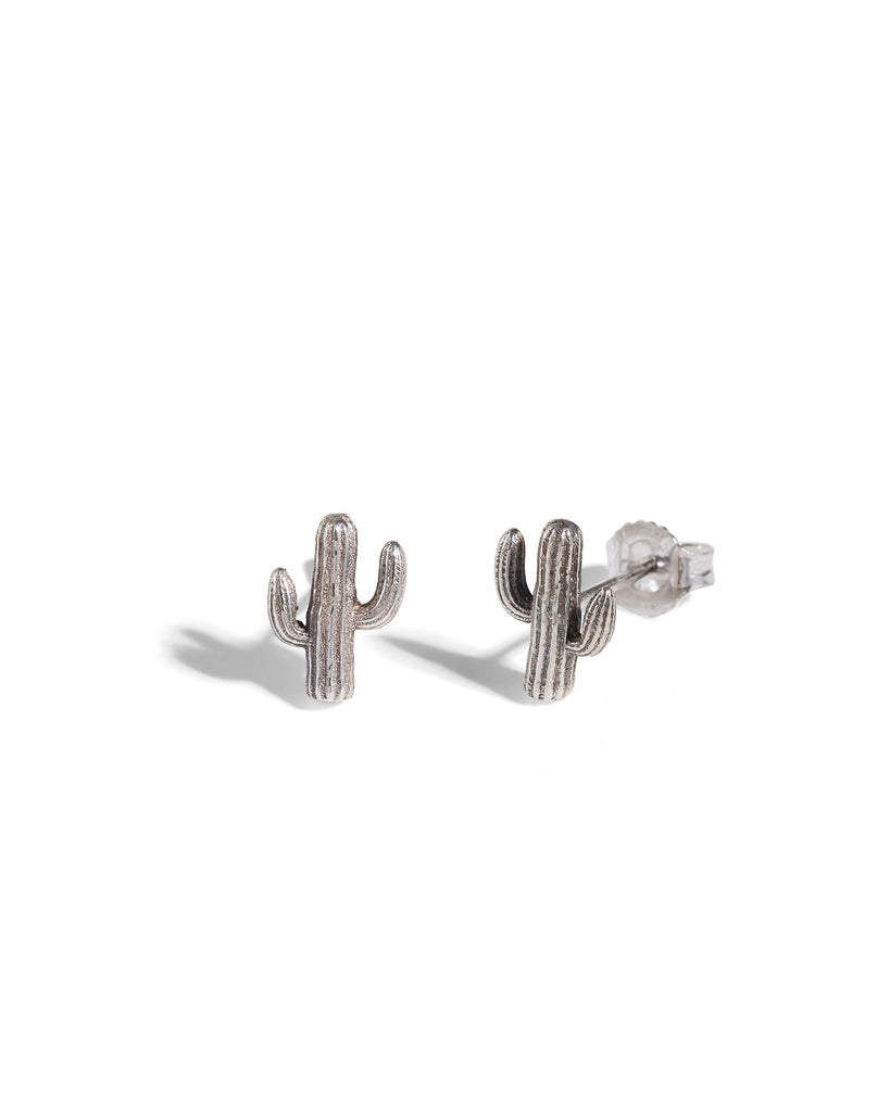 Sterling Silver Saguaro Cactus studs with earring post and butterflies