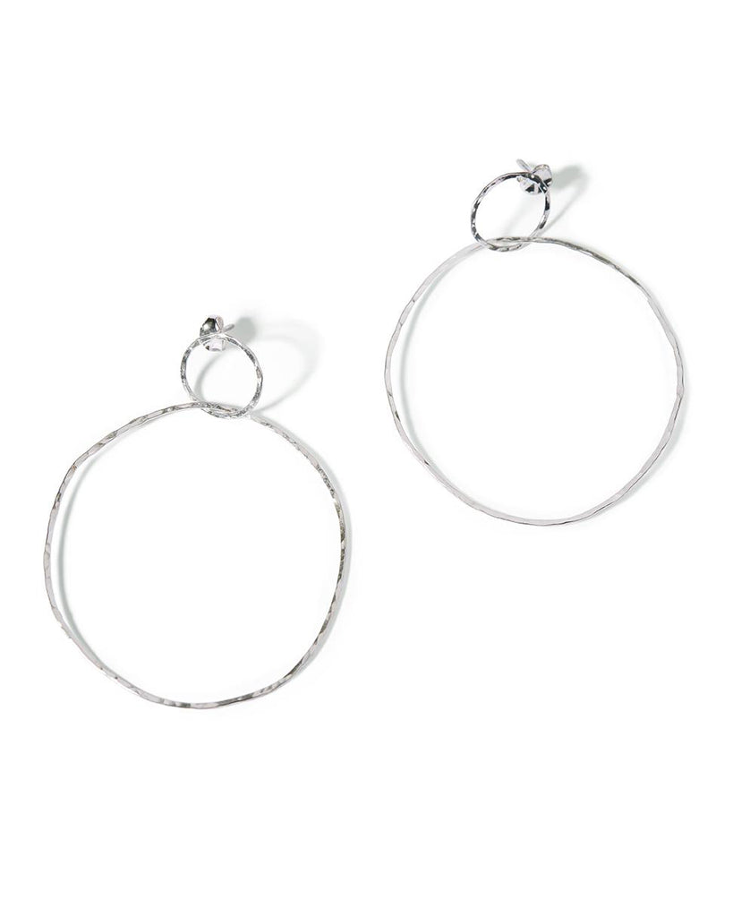 Sterling Silver hammered circle with earring post and butterfly with large round hammered link
