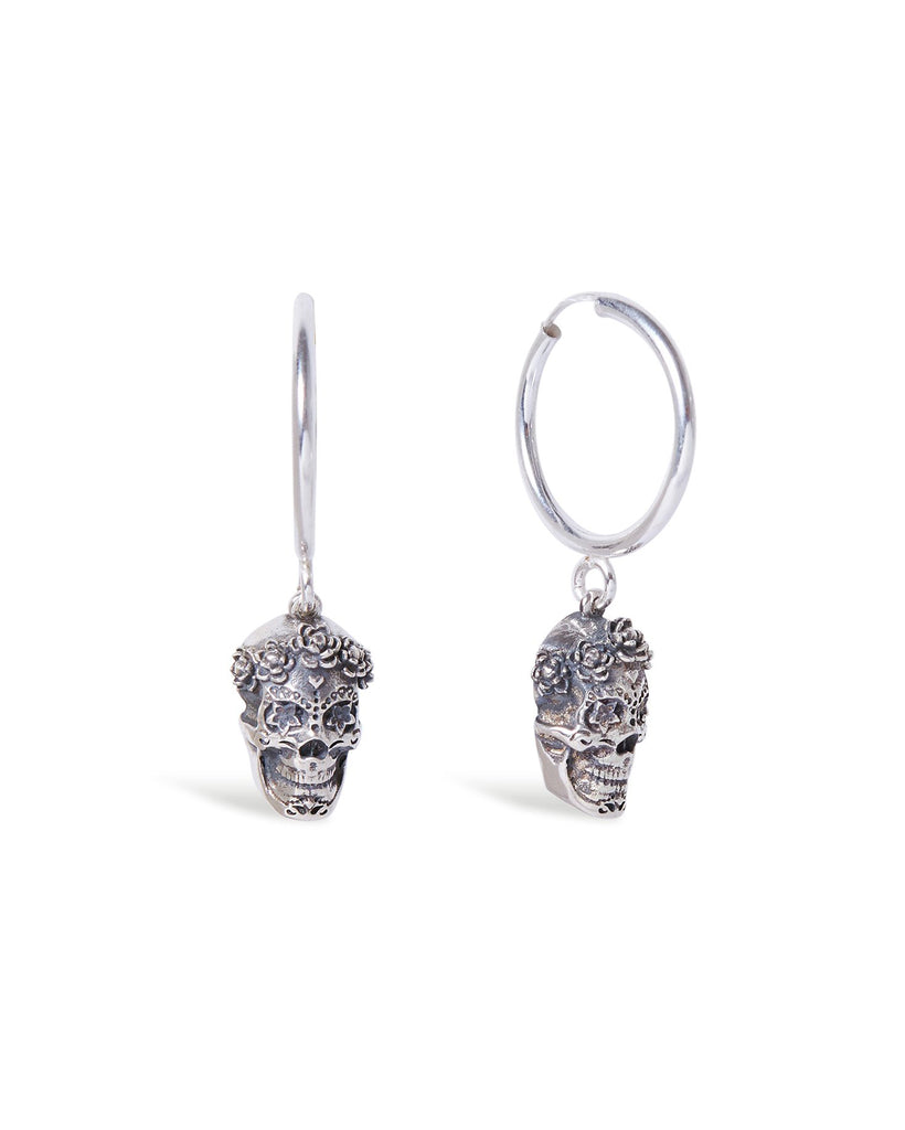 Sterling Silver hoop earring with link attaching Sterling Silver Sugar Skull 