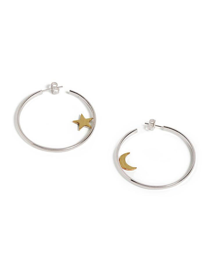 Handmade Sterling Silver Hoops and earring posts with butterflies with Brass Star and Moon