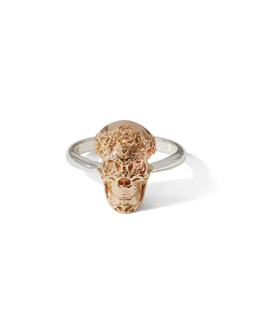 Bronze Sugar Skull Ring with Sterling Silver band
