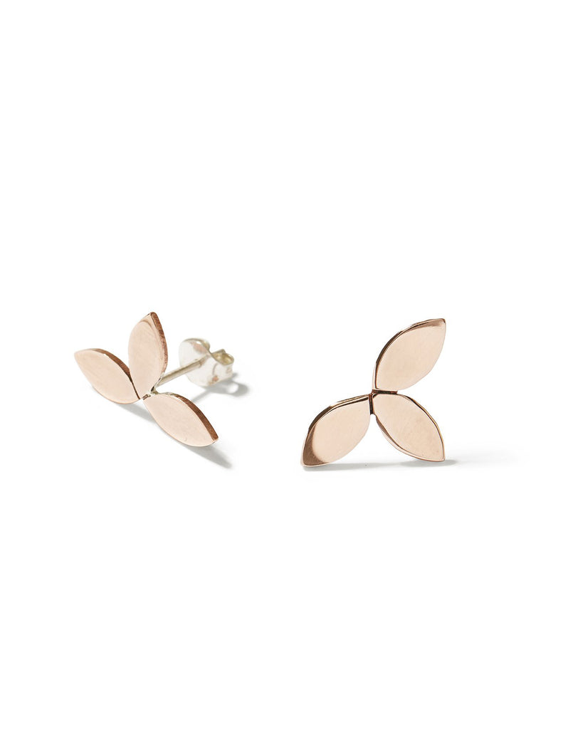 Copper 3 leaf Trilogy studs with Sterling Silver earring post and butterflies